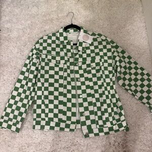 Timing Green & White Checkerboard Jean Jacket